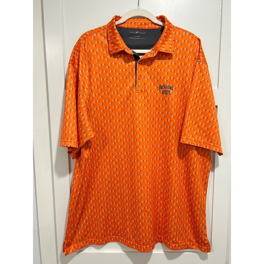 Horn Legend Oklahoma State Cowboys Orange Flamingo Bamboo Charcoal Polo 3XL